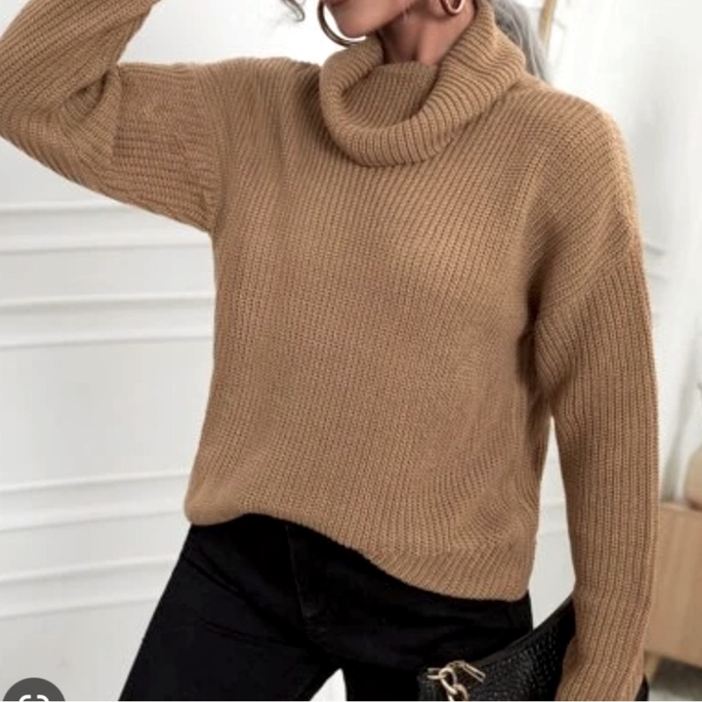 Shein Tan Knitted Turtleneck Sweater